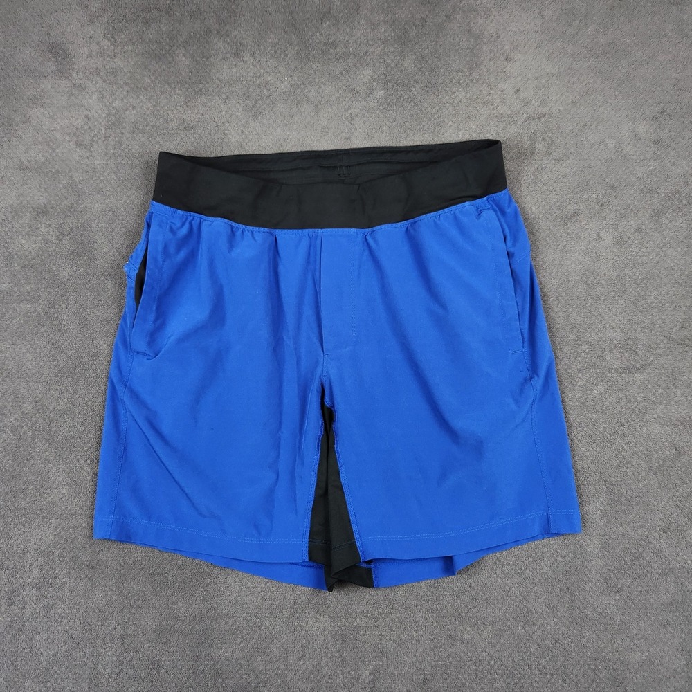 Lululemon T.H.E. Short Mens Large‎ Blue Black Linerless Training 7.5 Inch Inseam